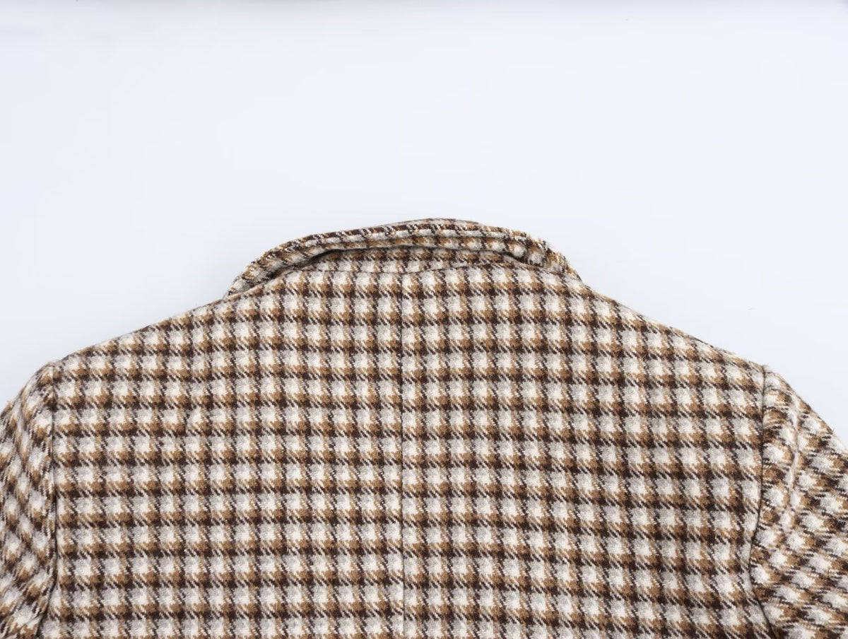 Women Clothing Autumn Winter Office Plaid Long Overcoat Outerwear SenDa