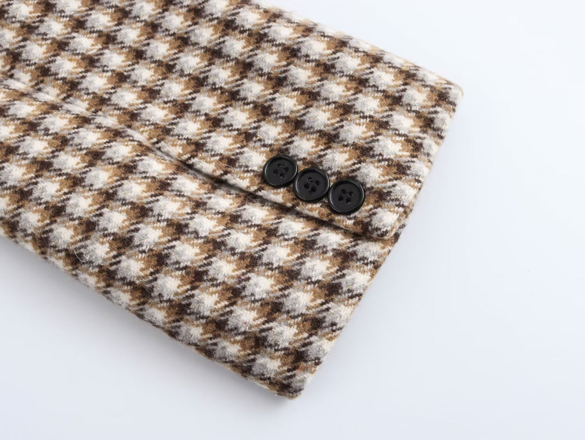 Women Clothing Autumn Winter Office Plaid Long Overcoat Outerwear SenDa