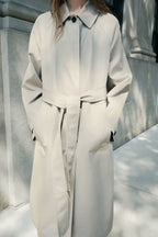 Women Simple Mid Length Waistband Coat Coat Trench Coat SenDa