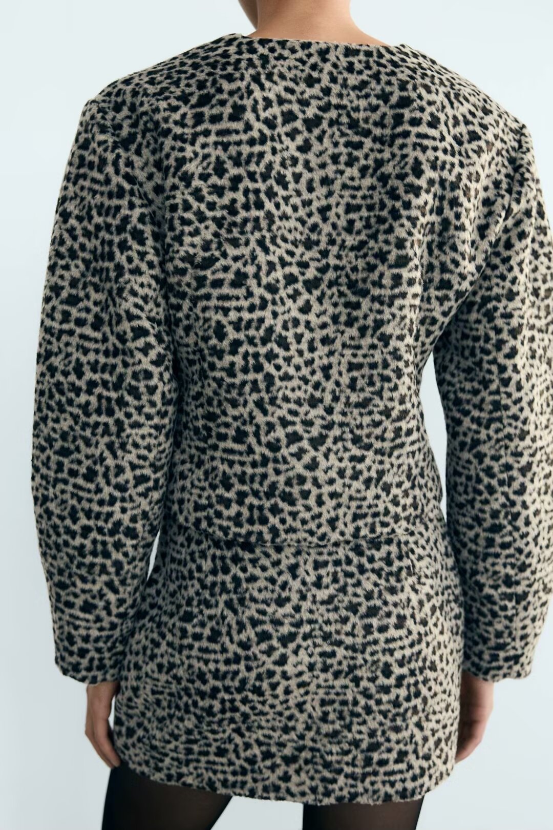 Women Clothing Sexy Leopard Print Long Sleeve Woolen Coat Skirt Sets SenDa