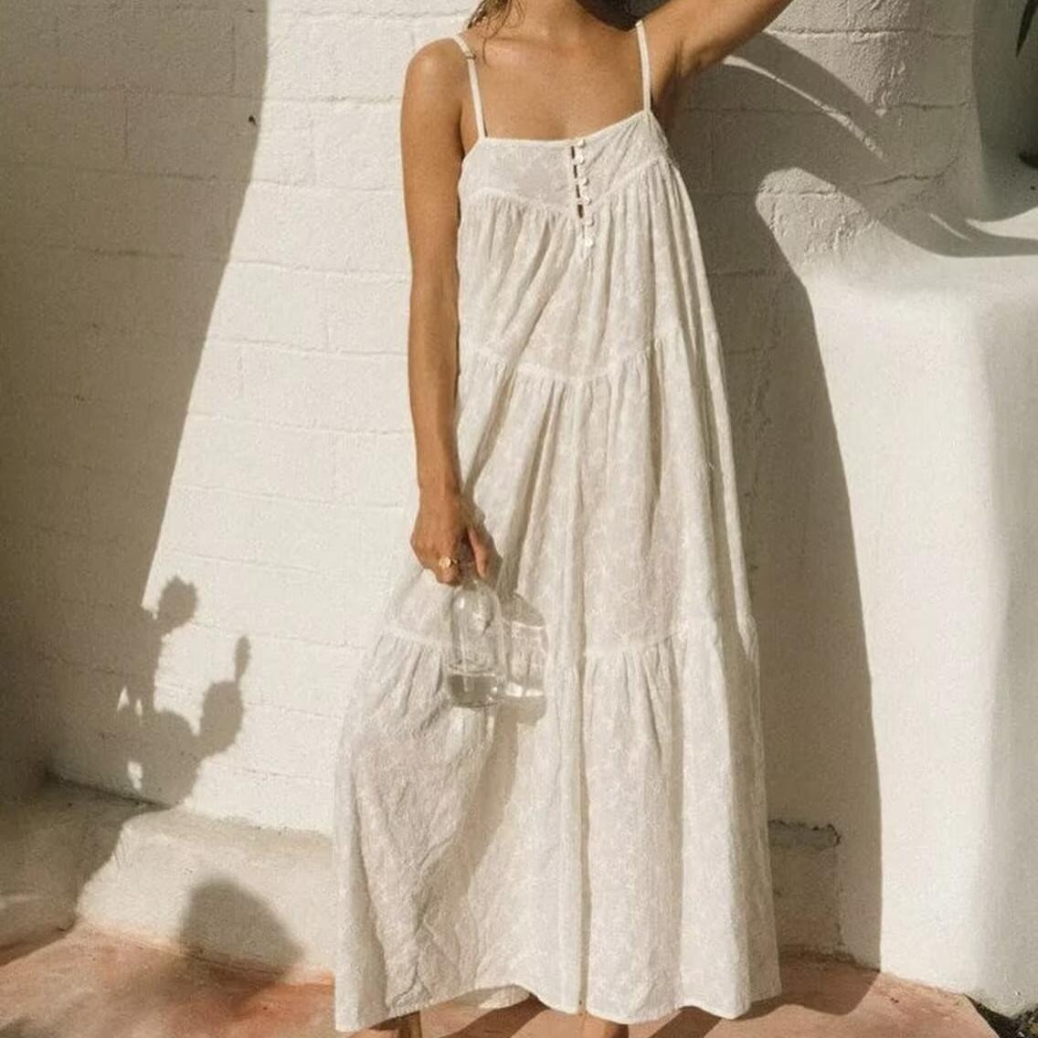 All Match Embroidered Strap Backless Maxi Dress Aiostar