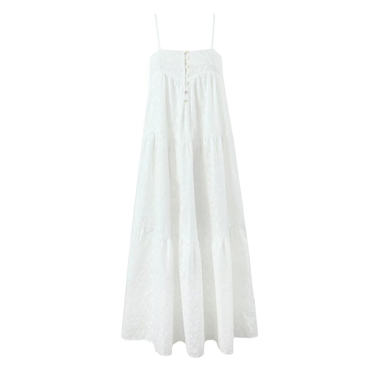 All Match Embroidered Strap Backless Maxi Dress Aiostar