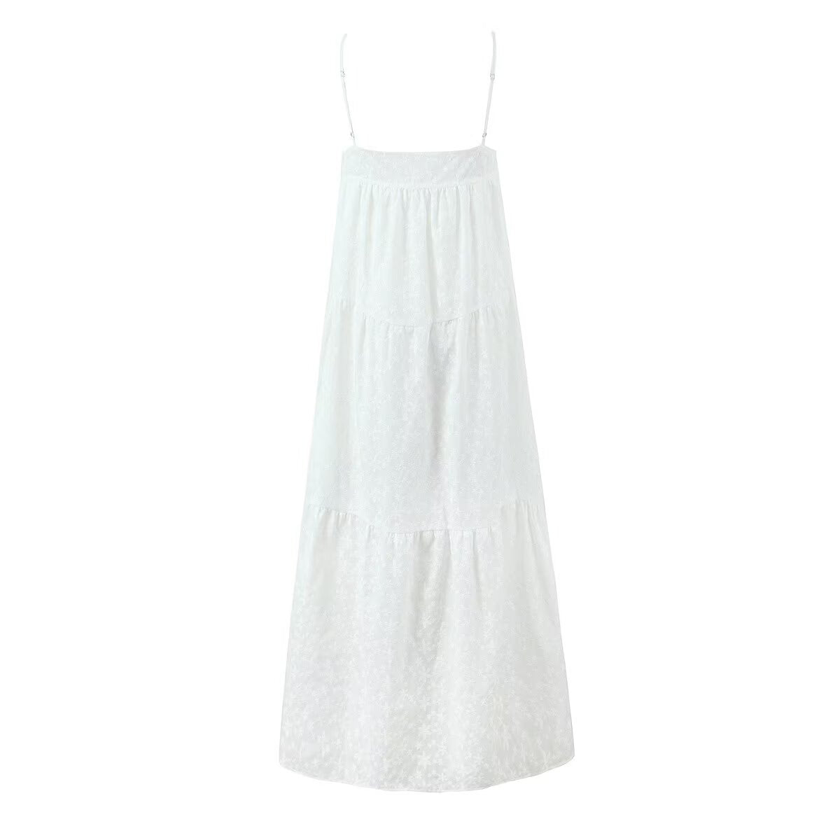 All Match Embroidered Strap Backless Maxi Dress Aiostar