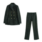 Women Clothing Winter Workplace Office Double Breasted Blazer Pants Sets SenDa