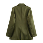 Women Double Breasted Silk Satin Texture Blazer Two Piece Pant Sets SenDa