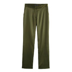 Women Double Breasted Silk Satin Texture Blazer Two Piece Pant Sets SenDa