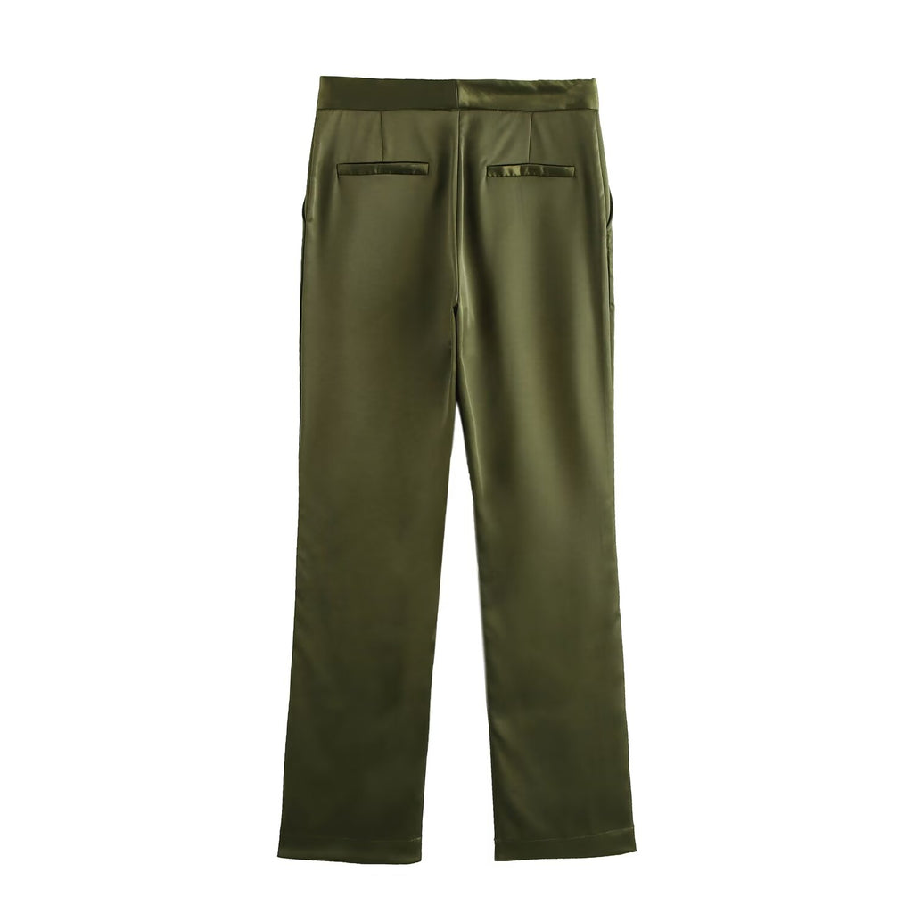 Women Double Breasted Silk Satin Texture Blazer Two Piece Pant Sets SenDa
