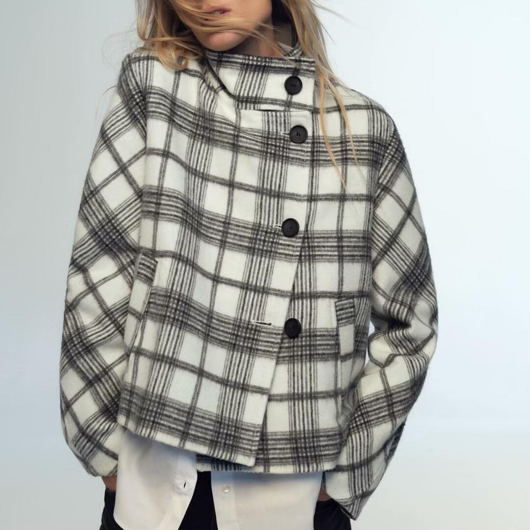Collared Plaid Jacket Coat Daily Office Autumn Winter All Matching Simple Top SenDa