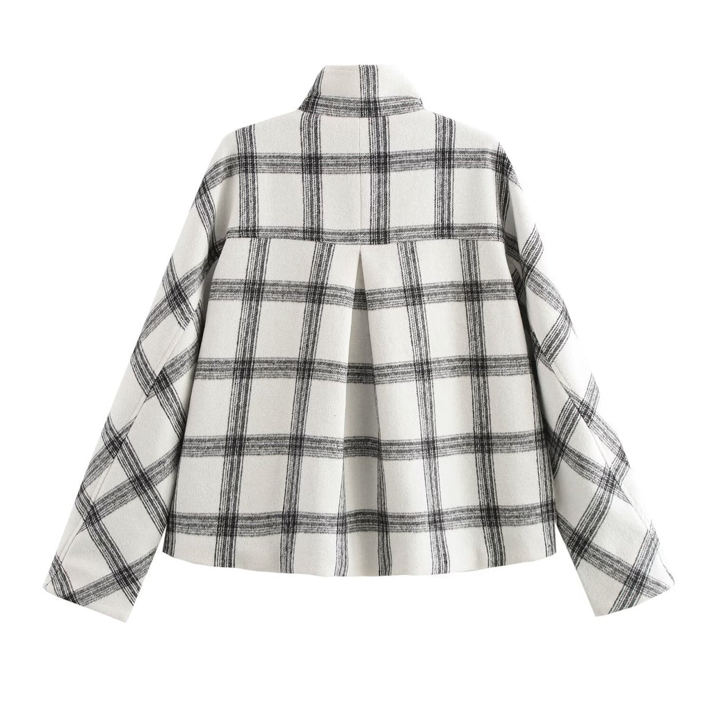 Collared Plaid Jacket Coat Daily Office Autumn Winter All Matching Simple Top SenDa