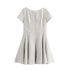 Women French Wave Wide Swing round Neck Short Sleeve Dress SenDa
