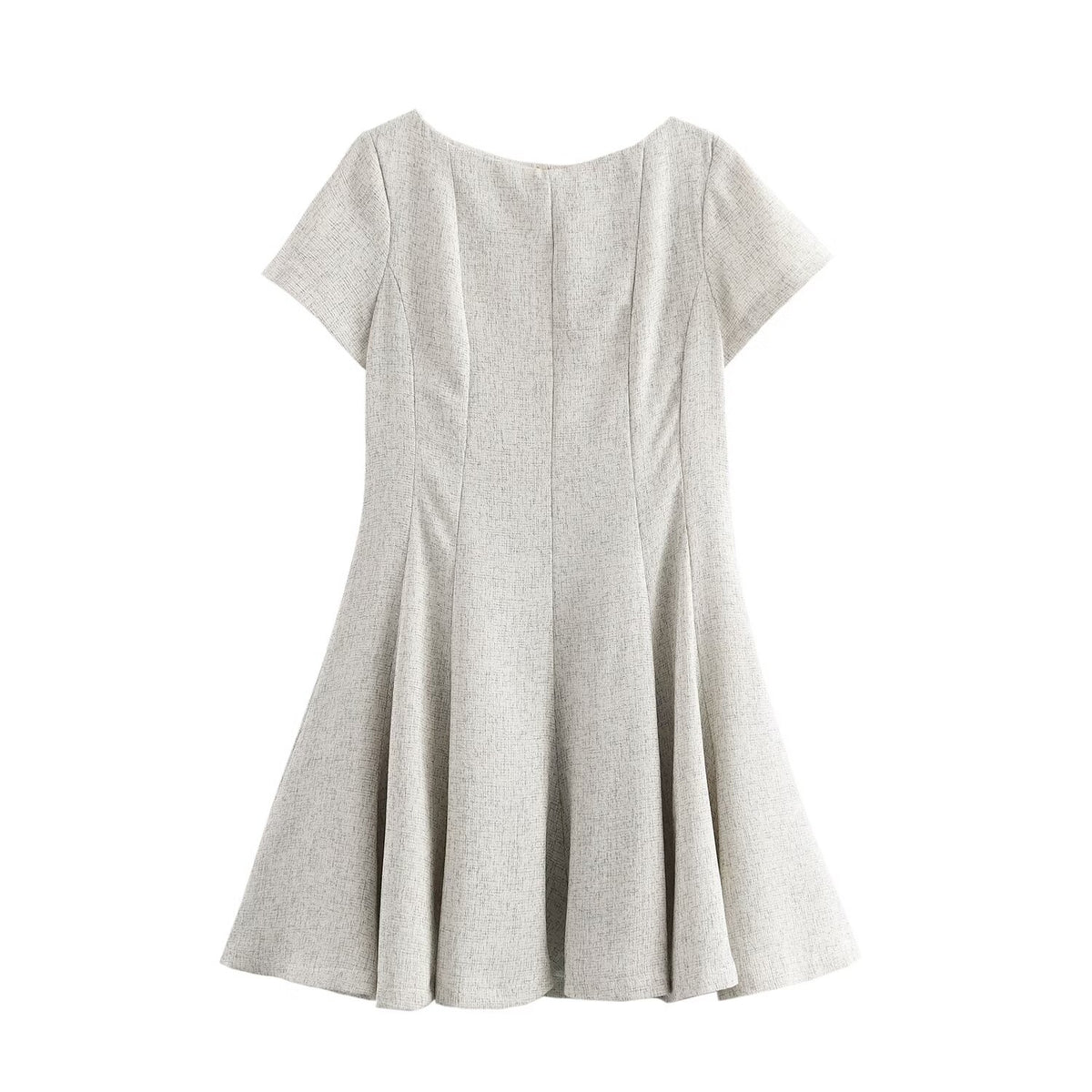 Women French Wave Wide Swing round Neck Short Sleeve Dress SenDa