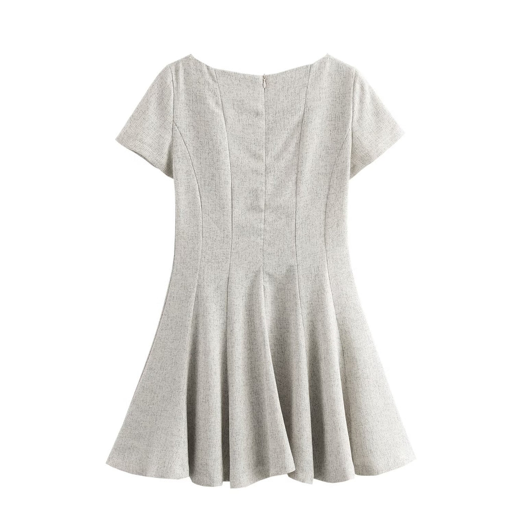 Women French Wave Wide Swing round Neck Short Sleeve Dress SenDa