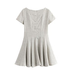 Women French Wave Wide Swing round Neck Short Sleeve Dress SenDa