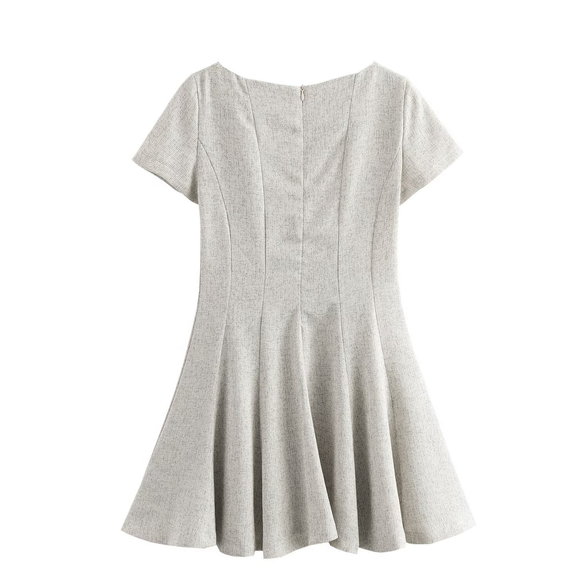 Women French Wave Wide Swing round Neck Short Sleeve Dress SenDa