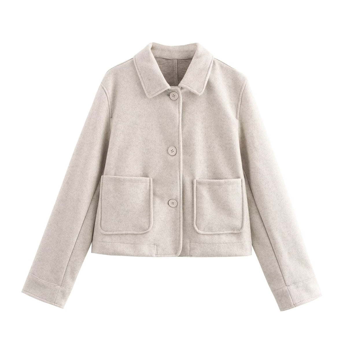 Women Clothing Autumn Winter Collared Pocket Decoration Soft Jacket SenDa