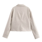 Women Clothing Autumn Winter Collared Pocket Decoration Soft Jacket SenDa