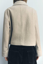 Women Clothing Autumn Winter Collared Pocket Decoration Soft Jacket SenDa