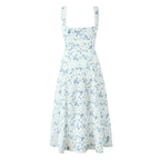 Spring Floral Print Lace Trim High Waist Slim Mid Length Sling Dress Camille