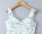 Spring Floral Print Lace Trim High Waist Slim Mid Length Sling Dress Camille