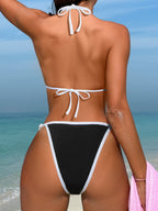 Split Two Piece Set Bikini Women Lace up Backless Simple Swimsuit Chimie