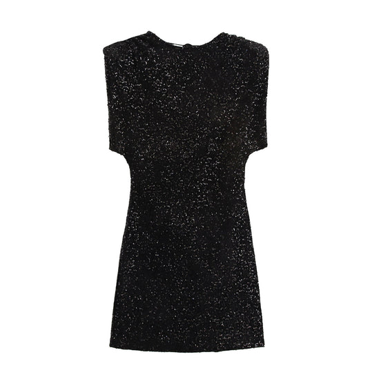 Winter Women Clothing Velvet Texture Sleeveless Back V neck Hip Dress