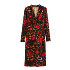 Vestido de invierno de manga larga con cuello en V, ajustado, de punto, con estampado de leopardo y rosas