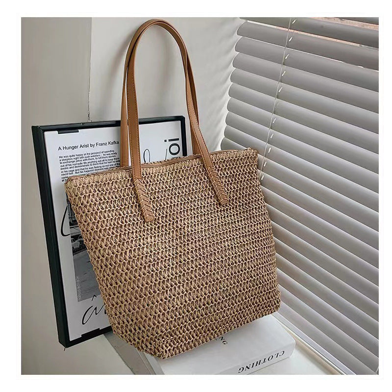 Simple Shoulder Large Capacity Straw Bag Women Summer Straw Bag Woven Bag Seaside Vacation Beach Bag Rattan Weave Bag EaseWoven