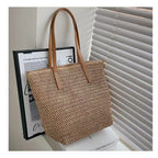 Simple Shoulder Large Capacity Straw Bag Women Summer Straw Bag Woven Bag Seaside Vacation Beach Bag Rattan Weave Bag EaseWoven