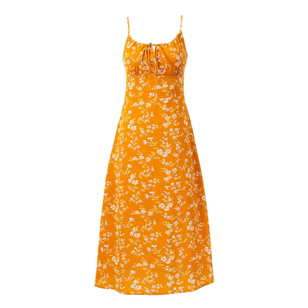 Summer Women Sexy Sexy Vacation Maxi Dress Casual Small Floral Tight Waist Sling Dress PullWind