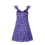 Vintage Ruffled V neck Lace up Printed Dress Summer Tight Waist Slim Holiday Short Suspender Dress PullWind