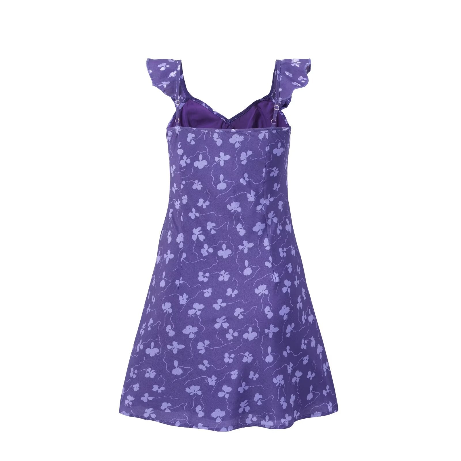 Vintage Ruffled V neck Lace up Printed Dress Summer Tight Waist Slim Holiday Short Suspender Dress PullWind