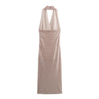 Vestido halter plisado con lentejuelas francesas para mujer