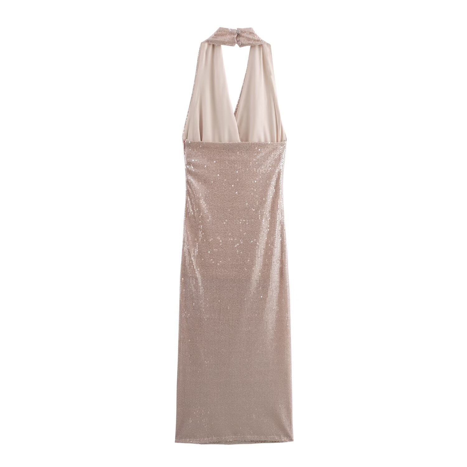 Vestido halter plisado con lentejuelas francesas para mujer