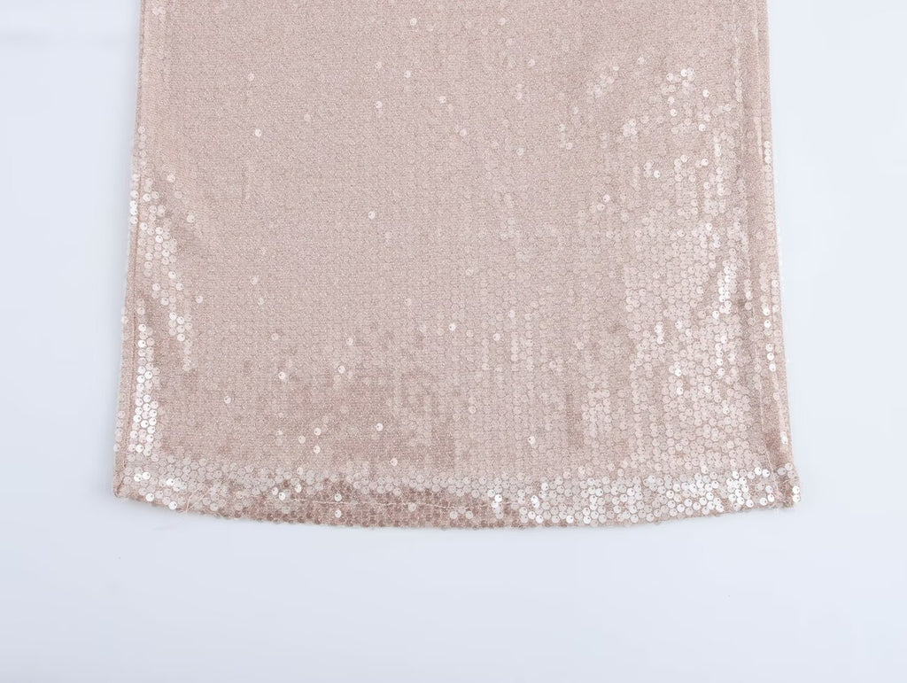 Vestido halter plisado con lentejuelas francesas para mujer