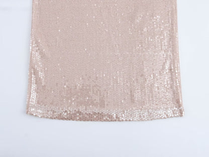 Women French Sequin Pleated Halter Dress