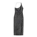 Sexy Women One Shoulder Slit Thigh Sequ Formal Wear Dress