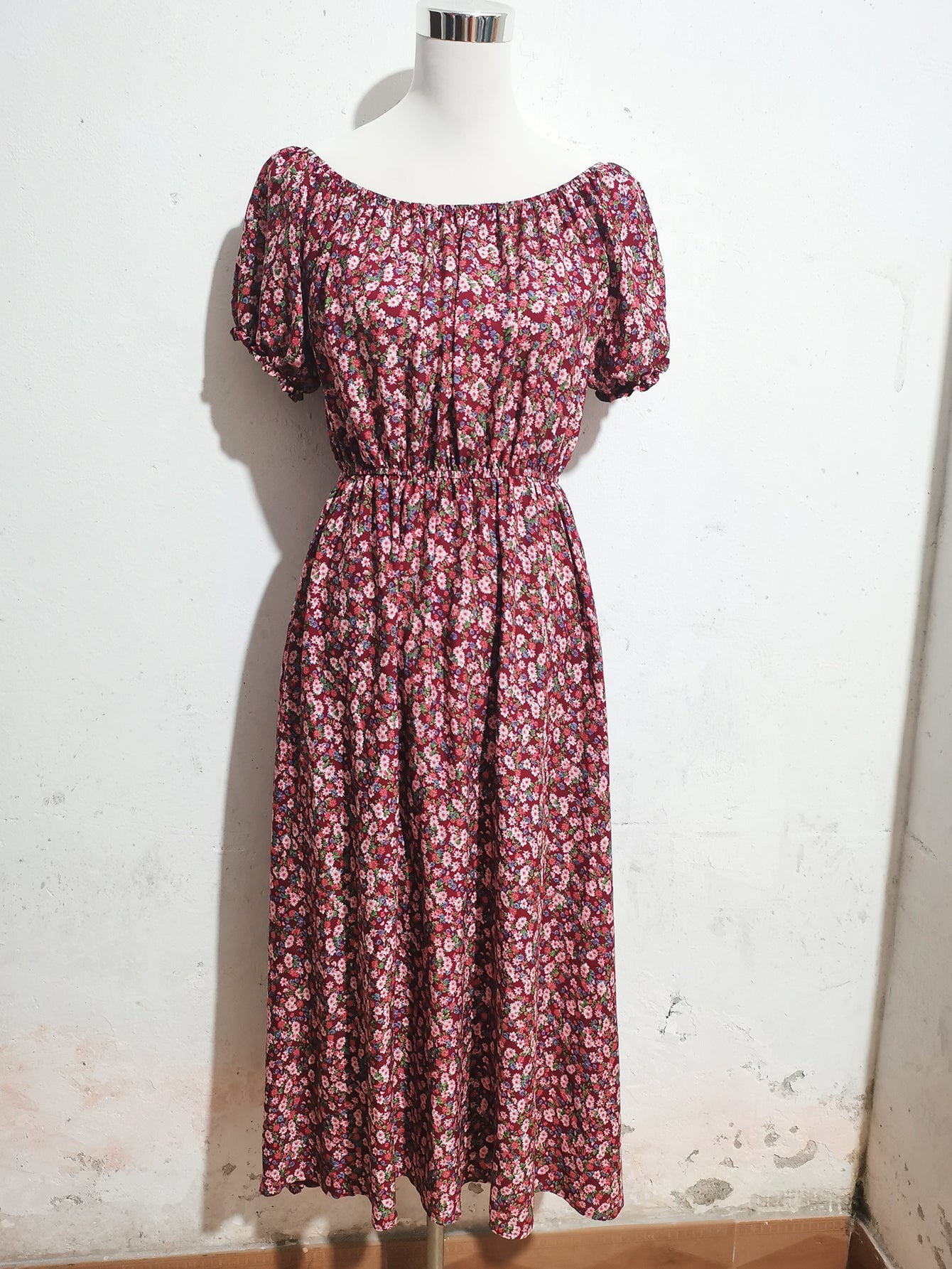 Women Summer Vacation Off Shoulder Print Short Sleeved Dress ANA