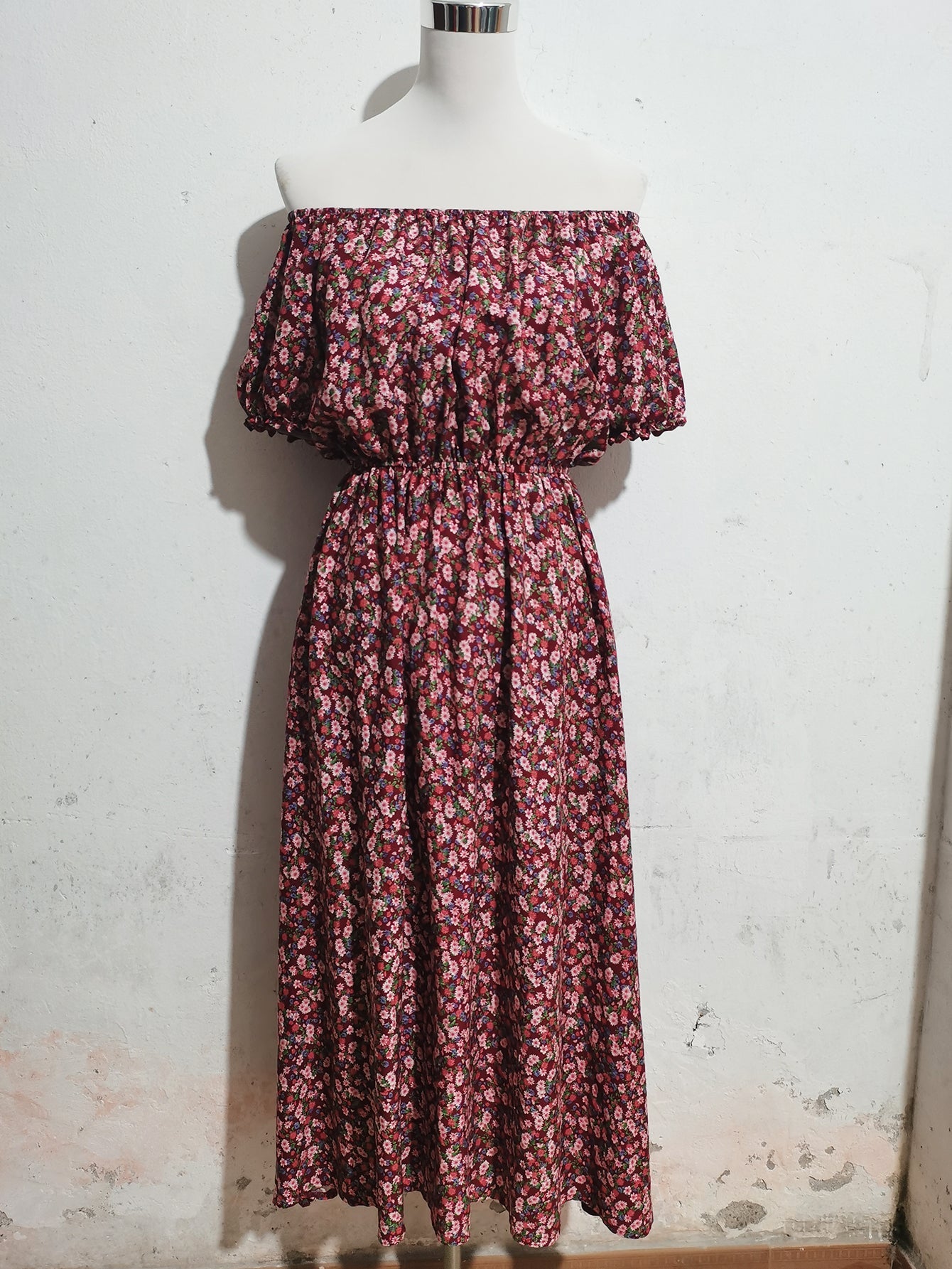 Women Summer Vacation Off Shoulder Print Short Sleeved Dress ANA
