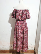 Women Summer Vacation Off Shoulder Print Short Sleeved Dress ANA