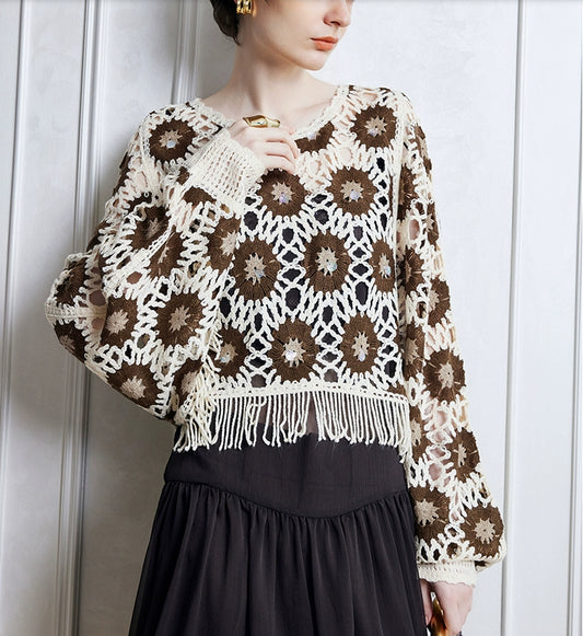 Women Spring And Autumn Floral Long Sleeve Blouse