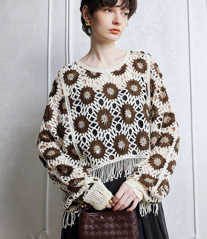 Women Spring And Autumn Floral Long Sleeve Blouse