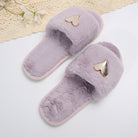 Fluffy Slippers Heart-Shaped Flat Slippers Women Home Casual Anti Rabbit Fur Cotton Slippers Women FDdsptj