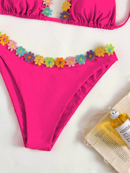 Women Bikini Sexy Drawstring Lace Split Bikini Swimsuit