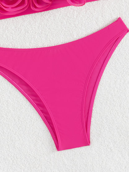 Traje de baño dividido para mujer, bikini plano rosa, bikini sexy de cintura alta, traje de baño