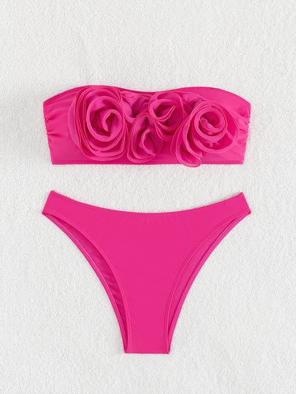 Traje de baño dividido para mujer, bikini plano rosa, bikini sexy de cintura alta, traje de baño