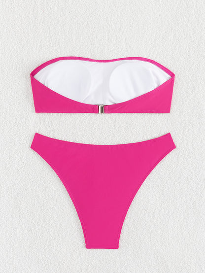 Traje de baño dividido para mujer, bikini plano rosa, bikini sexy de cintura alta, traje de baño