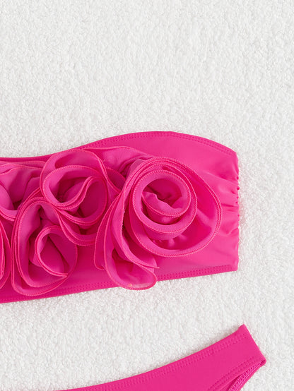 Traje de baño dividido para mujer, bikini plano rosa, bikini sexy de cintura alta, traje de baño