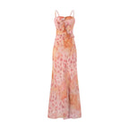 Design Ruffled Stitching Floral Dress Summer Tight Waist Slimming Vacation Maxi Dress Suspender Dress Women PullWind