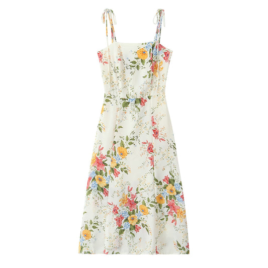 Summer Women Floral Small Floral Print Slim Fit Large Strap Dress