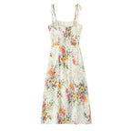 Summer Women Floral Small Floral Print Slim Fit Large Strap Dress OMI
